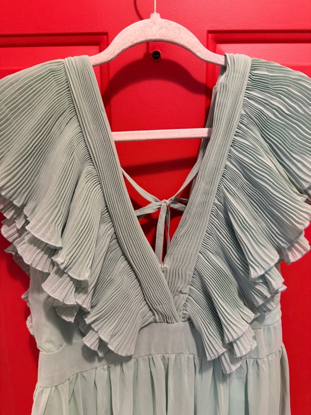 Mint Green Pleated Ruffle Maxi Dress - Picture 3 of 7
